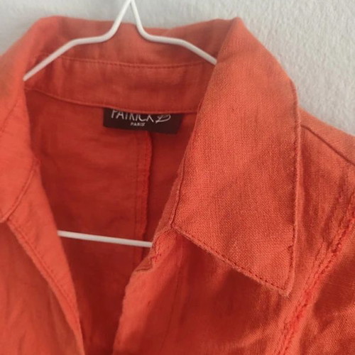 Patrick B Paris orange sleeveless top 100% linen, size S like new