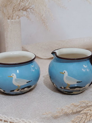 Devon Ware vintage milk jug and sugar bowl set with seagull design