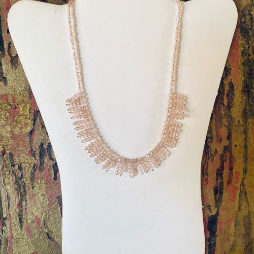 Handmade pink beaded necklace with fringe effect, new