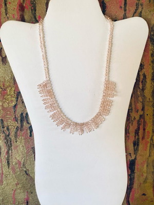 Handmade pink beaded necklace with fringe effect, new