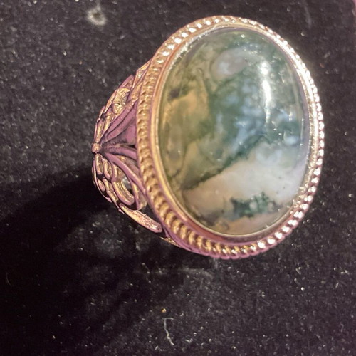 Ring one size with natural moss agate stone