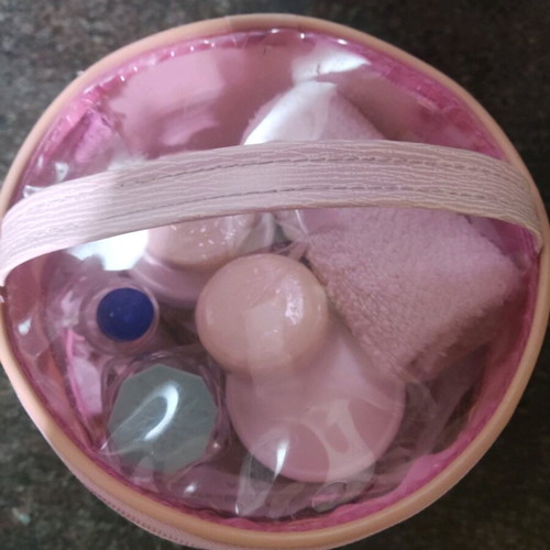 Cosmetic storage set like new with empty jars and pink pouch
