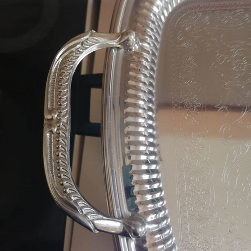 Twin Bird silver-plated serving tray used, 1985, with handles