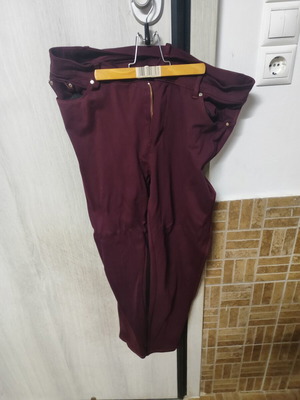 Elastic women's pants, burgundy, zipper front, casual style