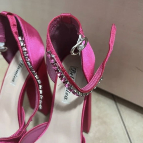 Fuchsia satin pumps like new with double platform and thick heel