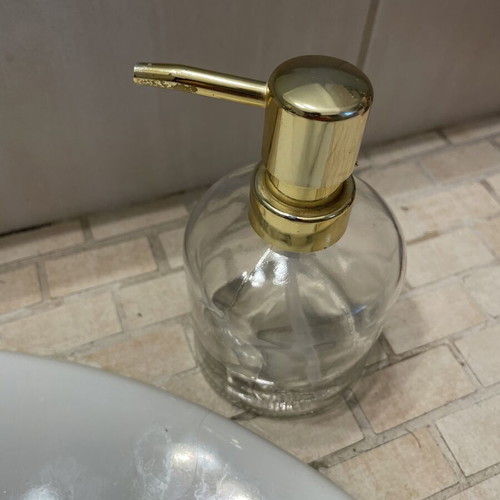 Zara Home glass soap dispenser like new with gold pump