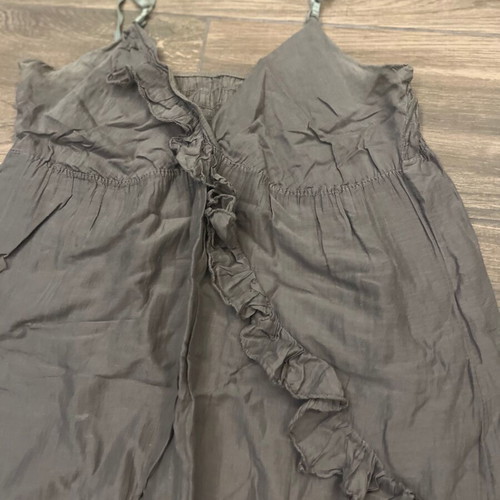 Boho Khaki Mini Dress Size S used, romantic ruffles and lace detail