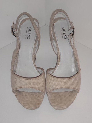 Guess platform sandals size 38 used, beige with canvas and leather details
