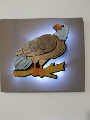 Eagle figure in wooden frame with LED lighting new