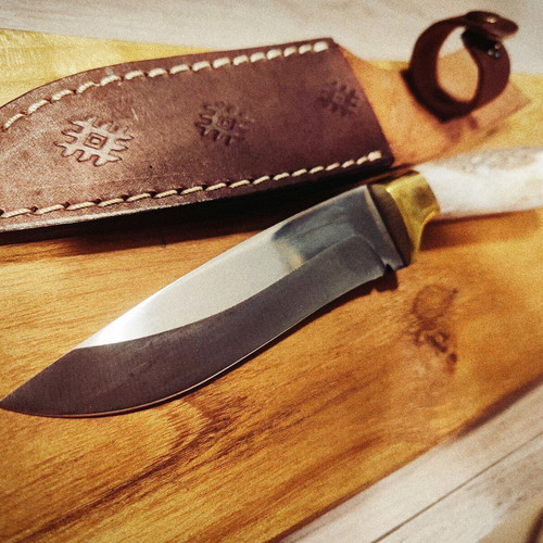 Hunting knife new, handmade with calf leather sheath and deer antler handle
