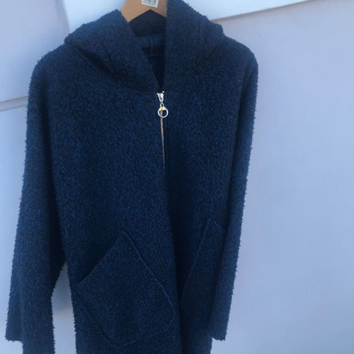 Bouclé jacket blue with hood like new