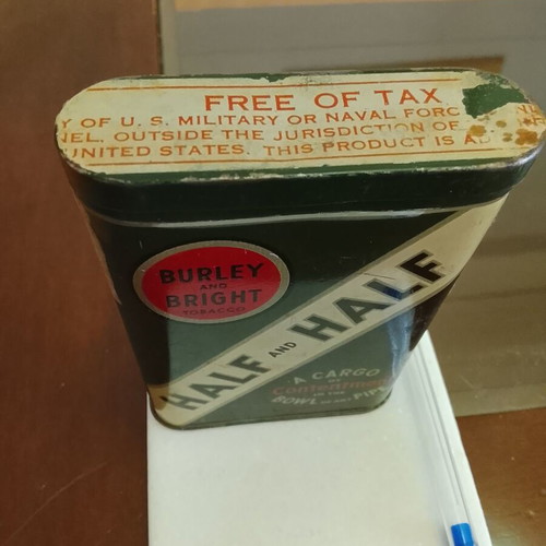 Collectible metal pocket tobacco tin American Army WWII used