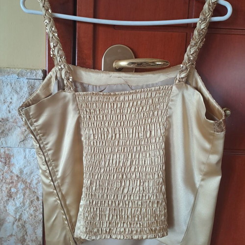 Women's satin evening top like new, champagne gold with sequins