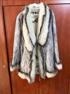 Alipasa leather coat with fur, new, size XL, white and beige