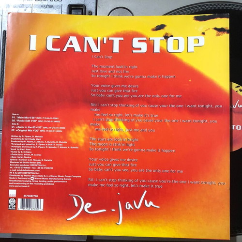 De-Javu I Can't Stop Vinyl 12" Maxi-Single like new, electronic