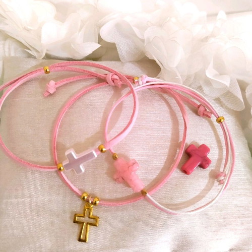 Handmade baptism witness bracelets with suede cords and crosses