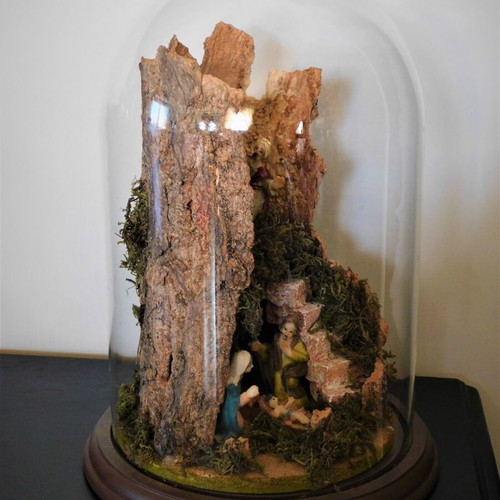 Nativity scene used with domed glass cover Christmas decoration