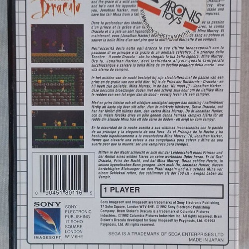 Bram Stoker’s Dracula Sega Master System Complete Box Manual Like New