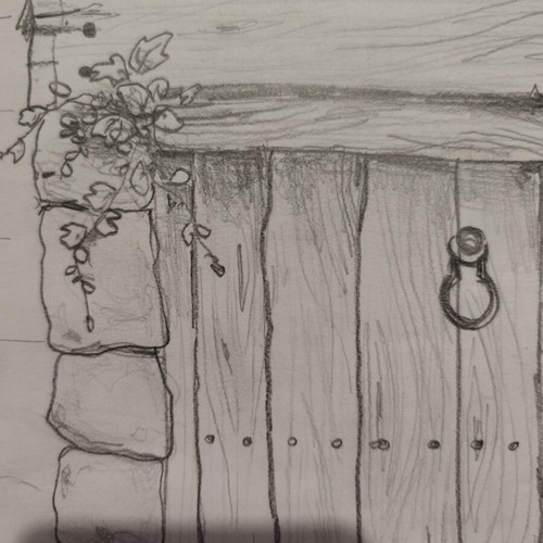 Original Drawing The Wooden Door by Eleni Papadopoulou