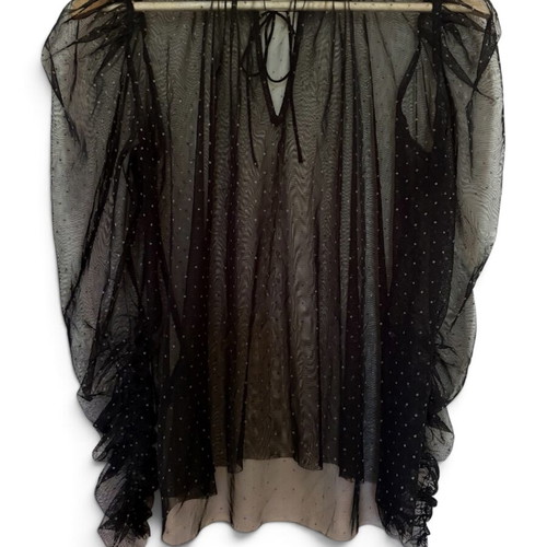 Levete Room black sheer polka dot tulle blouse with ruffles, size S