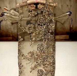 Φόρεμα boho romantic vintage με παγιέτα κεντήματα και δαντέλα