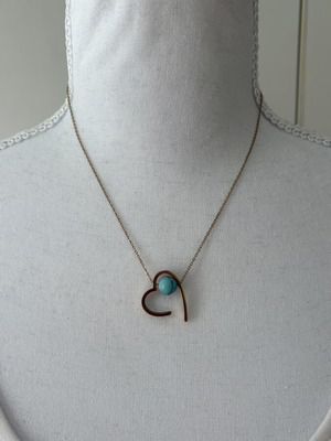 Steel heart necklace new, gold color with turquoise detail