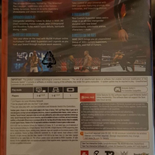 WWE 2k25 Nintendo Switch 2 game, sealed, code in a box