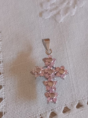 Silver Cross 925 with Pink Zirconia