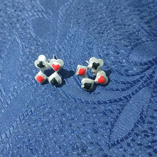 Playing Card Earrings Set and Lucky Bunny Pendant Silver 925 new