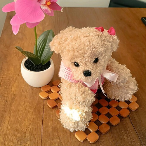 Handmade knitted puppy new with movable joints and pink or red blouse