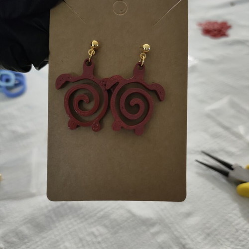 Ceramic turtle earrings 3D printed and hand painted, made to order