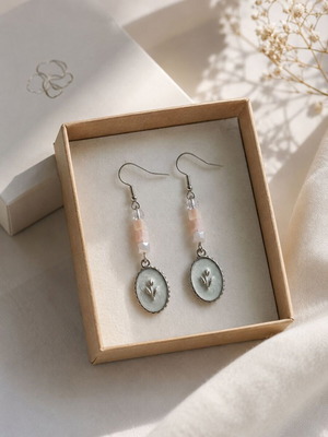 Vintage Tulip Cameo Earrings with Pink Beads handmade