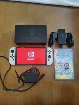 Nintendo Switch OLED white with Mario and Rabbids Kingdom Battle game