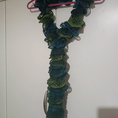 Handmade scarf green-blue with silver thread like new