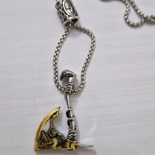 Axe necklace new men's with gold and silver chain