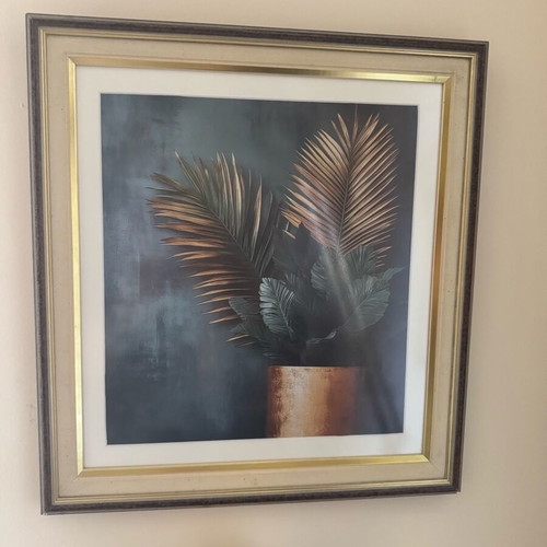 Framed art print with double frame and green background, like new