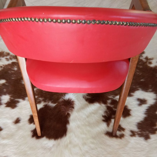 Danish armchair used with red leatherette restored