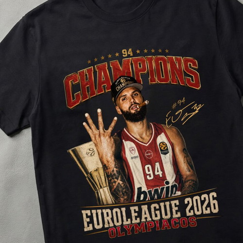 Olympiacos Euroleague 2026 Champion T-shirt Evan Fournier new
