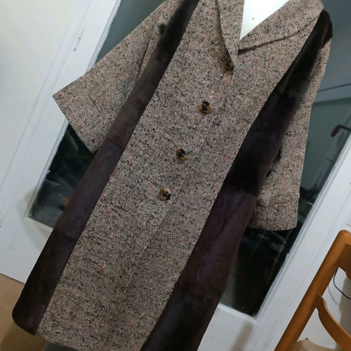 Coat with Real Fur New Handmade Unique Piece Size L-XL