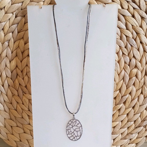 Silver 925 Pendant Necklace with Triple Cord New