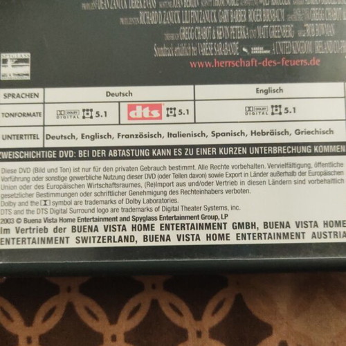 Reign of Fire DVD like new, German edition with Greek subtitles