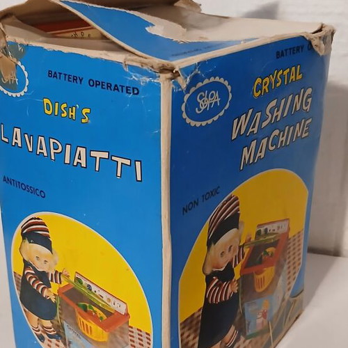 Solpa tin toy dishwasher from the 1970s, used, missing lid