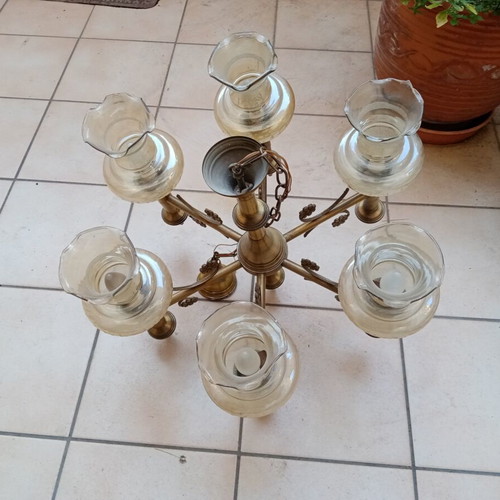 Vintage brass ceiling light with 6 lamps, like new