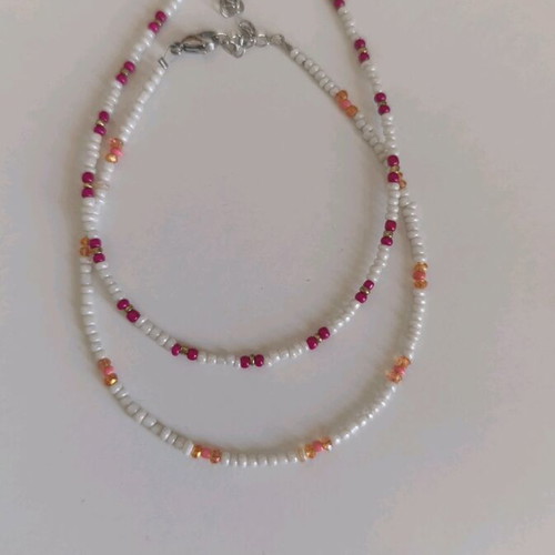 Handmade anklets new, pack of 2, white with steel clasp