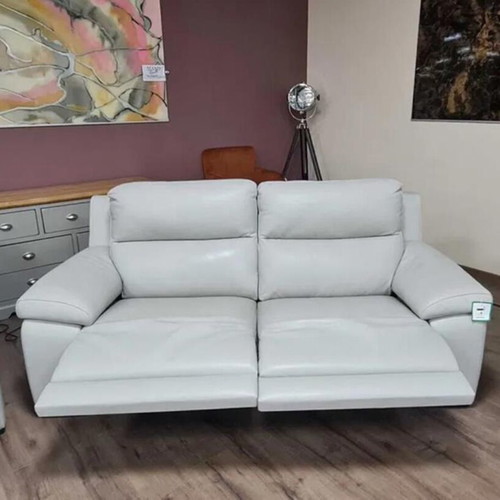 Italian gray leather sofa set Moreno three-seater and two armchairs new