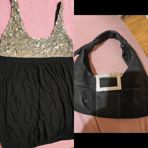 Sequin camisole top Large used with black satin evening clutch