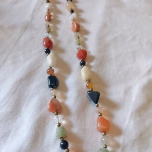 Handmade long necklace with semi-precious stones like new, multicolor