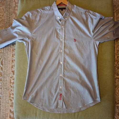 U.S. Polo Assn. shirt size L navy blue with white stripes like new