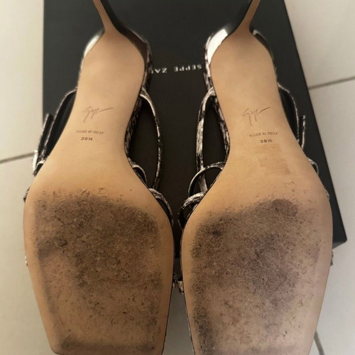Giuseppe Zanotti snakeskin heel sandals used, metallic 85 heel, size 38.5
