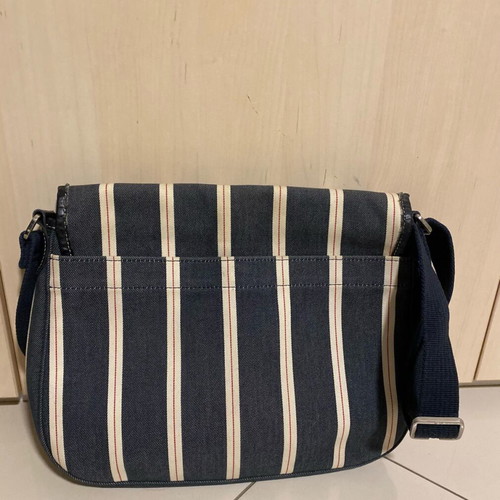 Longchamp shoulder bag like new, denim with white and blue stripes